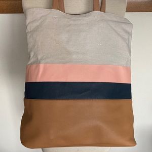 Mark & Hall Tan Black and Pink Linen Tote